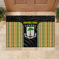 Equatorial Guinea Heritage Rubber Doormat with National Emblem and Tribal Zebra Print
