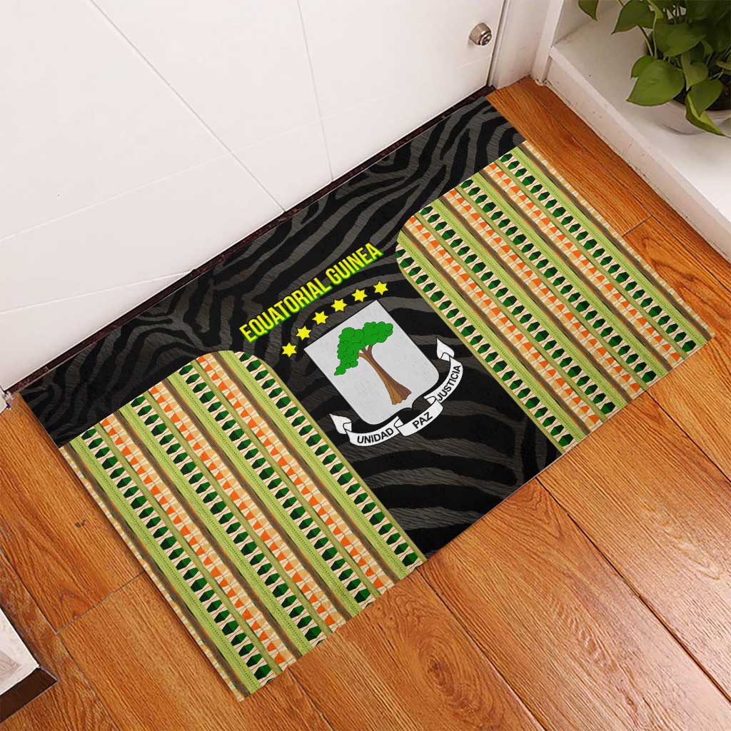 Equatorial Guinea Heritage Rubber Doormat with National Emblem and Tribal Zebra Print
