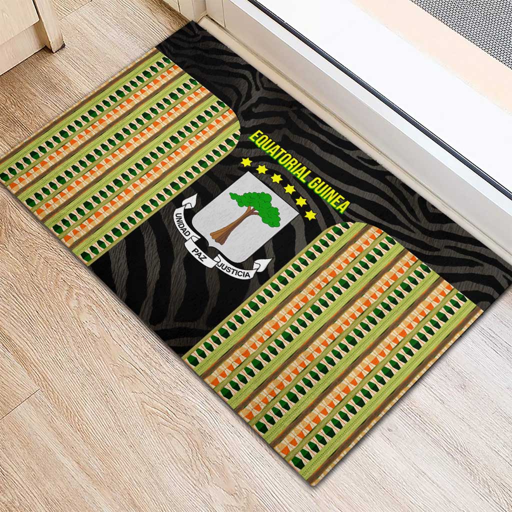 Equatorial Guinea Heritage Rubber Doormat with National Emblem and Tribal Zebra Print
