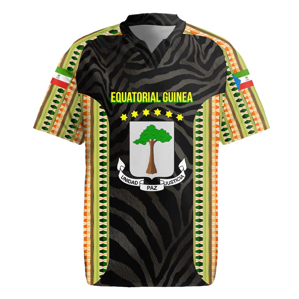 Equatorial Guinea Heritage Rugby Jersey with National Emblem and Tribal Zebra Print