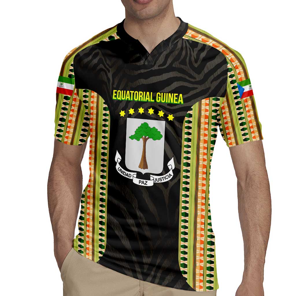 Equatorial Guinea Heritage Rugby Jersey with National Emblem and Tribal Zebra Print