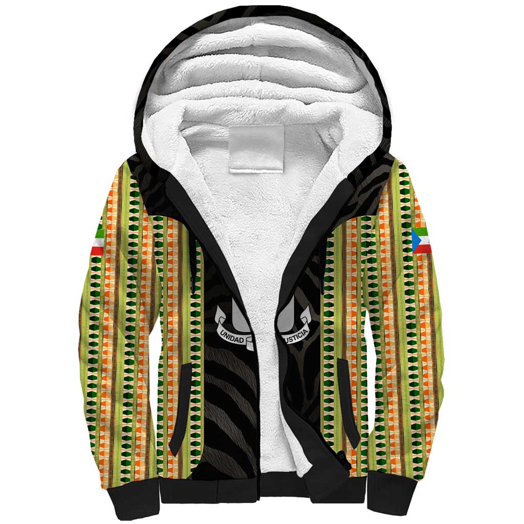Equatorial Guinea Heritage Sherpa Hoodie with National Emblem and Tribal Zebra Print
