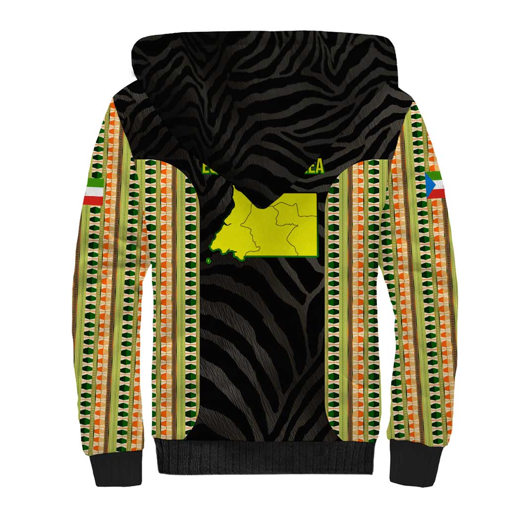 Equatorial Guinea Heritage Sherpa Hoodie with National Emblem and Tribal Zebra Print