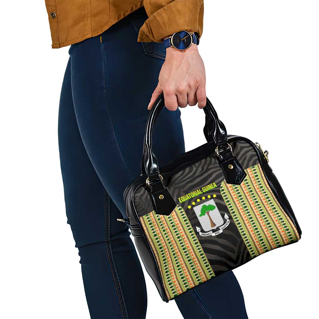 Equatorial Guinea Heritage Shoulder Handbag with National Emblem and Tribal Zebra Print