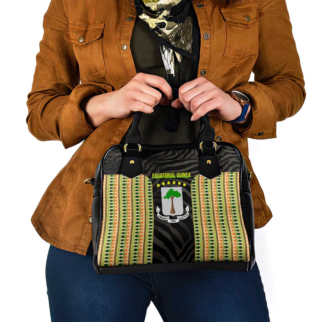 Equatorial Guinea Heritage Shoulder Handbag with National Emblem and Tribal Zebra Print