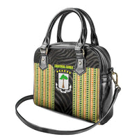 Equatorial Guinea Heritage Shoulder Handbag with National Emblem and Tribal Zebra Print