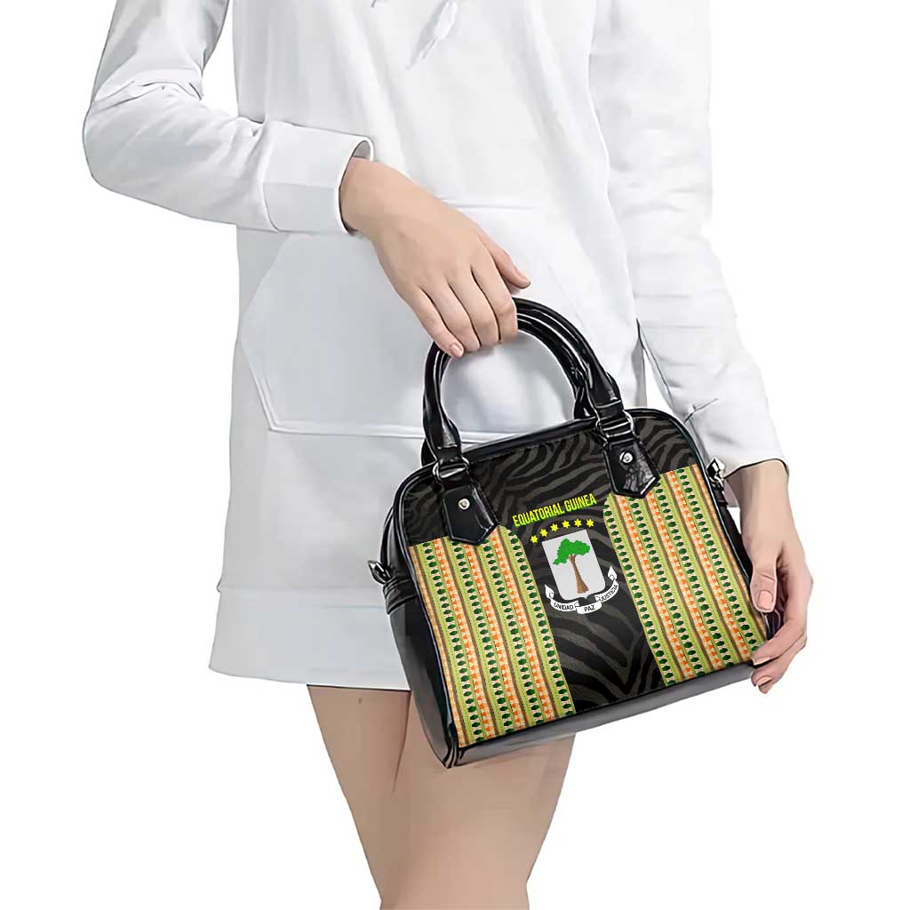 Equatorial Guinea Heritage Shoulder Handbag with National Emblem and Tribal Zebra Print