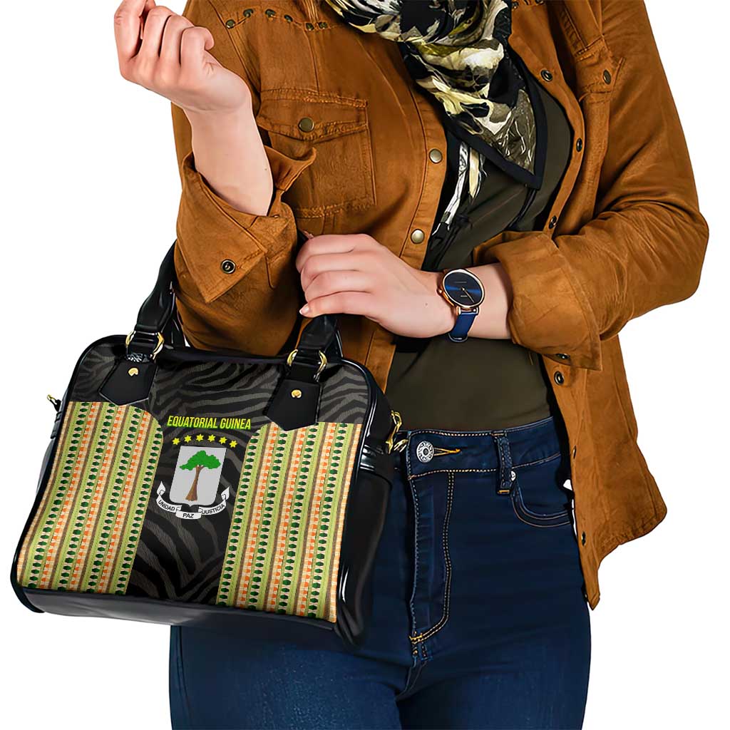 Equatorial Guinea Heritage Shoulder Handbag with National Emblem and Tribal Zebra Print