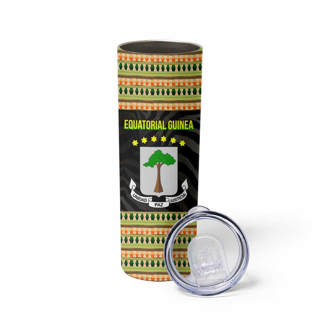 Equatorial Guinea Heritage Skinny Tumbler with National Emblem and Tribal Zebra Print