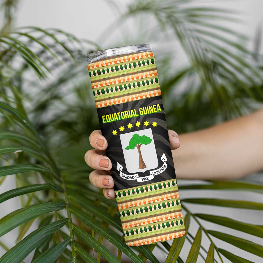 Equatorial Guinea Heritage Skinny Tumbler with National Emblem and Tribal Zebra Print