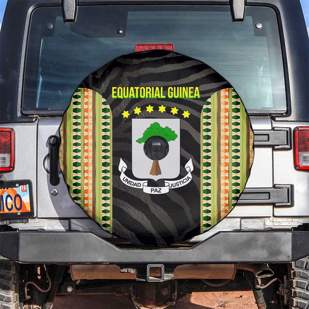 Equatorial Guinea Heritage Spare Tire Cover with National Emblem and Tribal Zebra Print