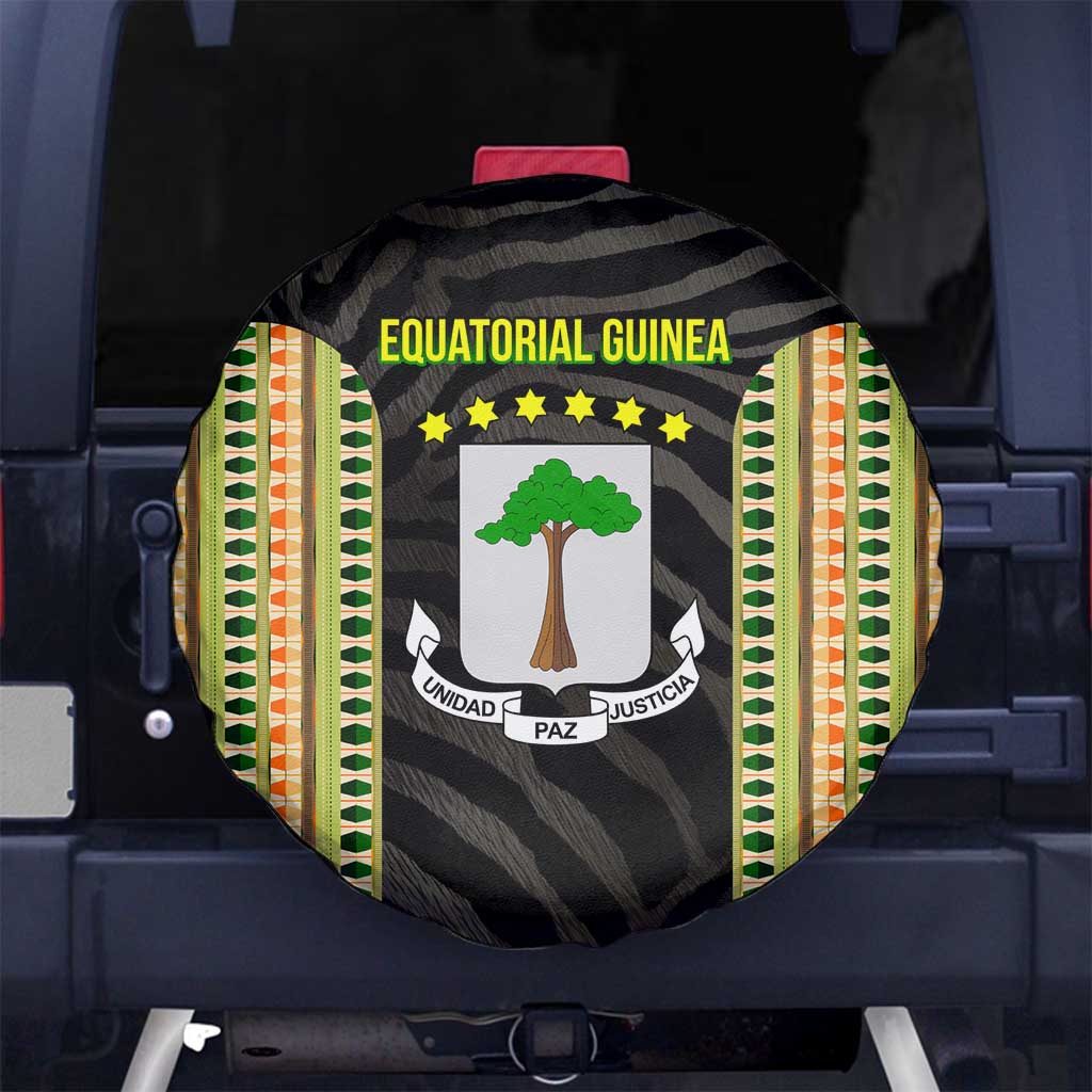 Equatorial Guinea Heritage Spare Tire Cover with National Emblem and Tribal Zebra Print