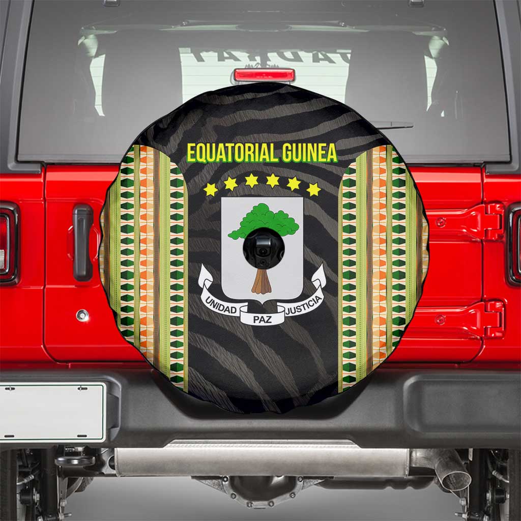 Equatorial Guinea Heritage Spare Tire Cover with National Emblem and Tribal Zebra Print