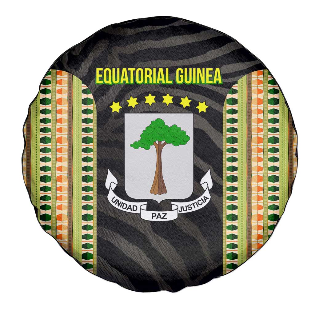 Equatorial Guinea Heritage Spare Tire Cover with National Emblem and Tribal Zebra Print