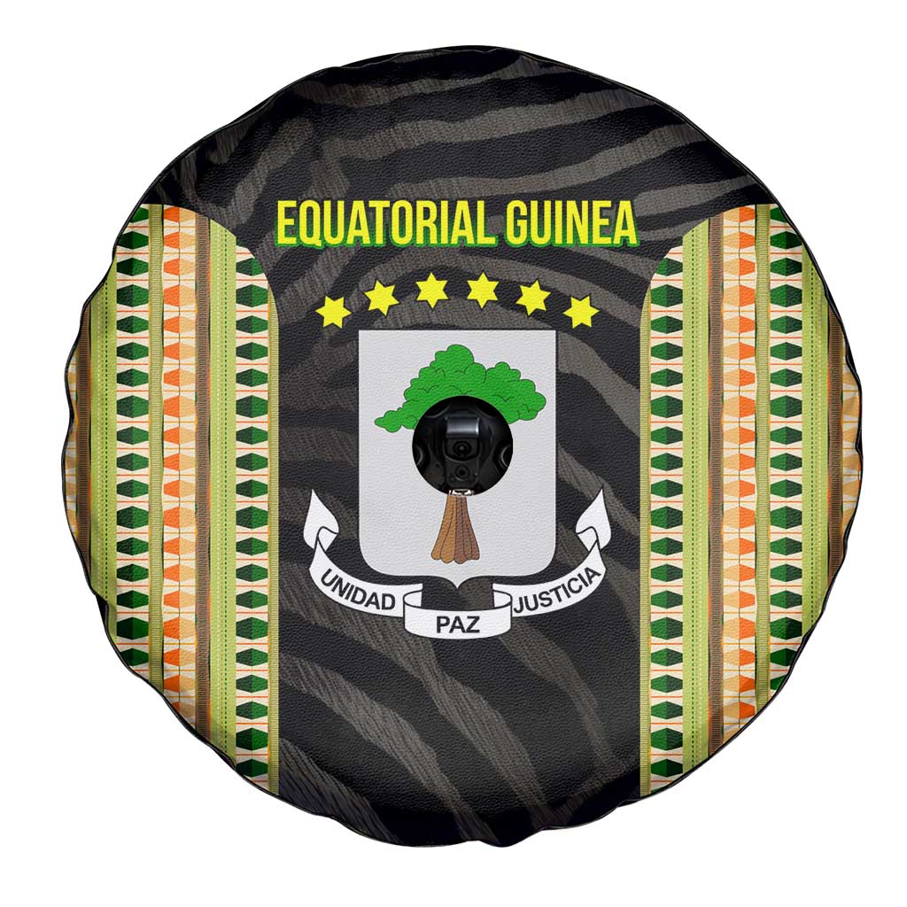 Equatorial Guinea Heritage Spare Tire Cover with National Emblem and Tribal Zebra Print