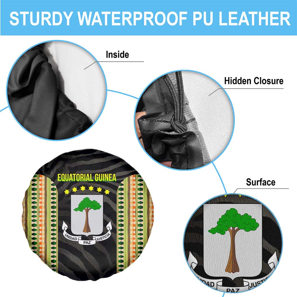 Equatorial Guinea Heritage Spare Tire Cover with National Emblem and Tribal Zebra Print