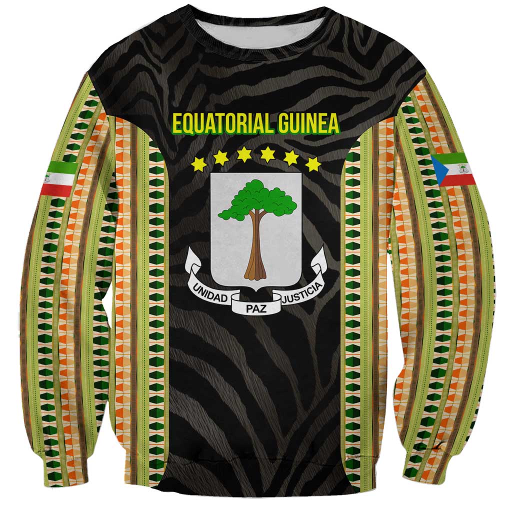 Equatorial Guinea Heritage Sweatshirt with National Emblem and Tribal Zebra Print