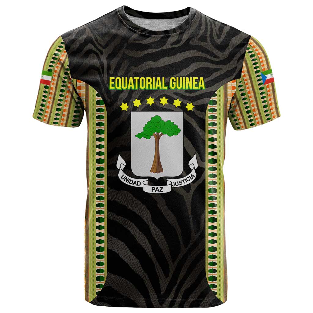 Equatorial Guinea Heritage T Shirt with National Emblem and Tribal Zebra Print