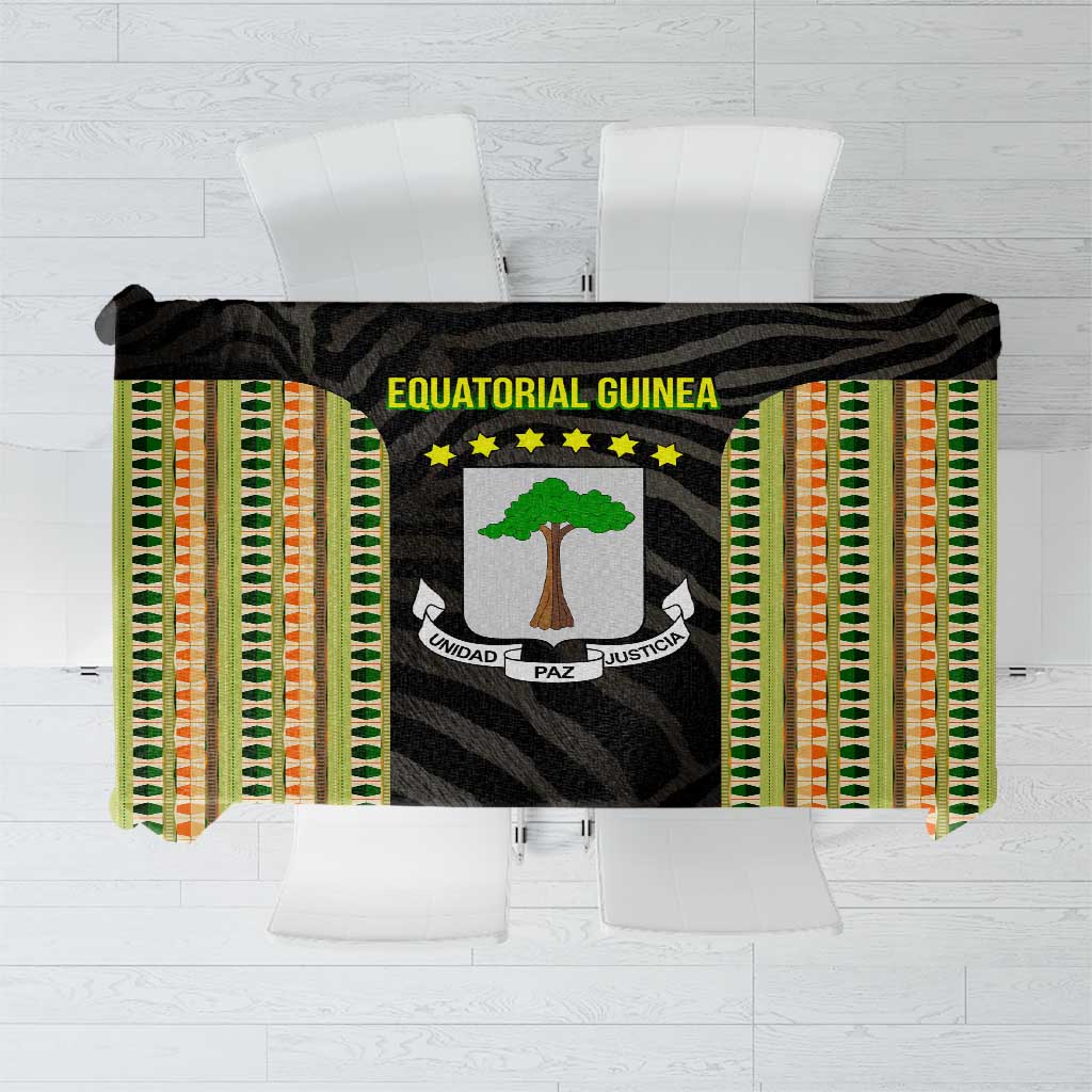 Equatorial Guinea Heritage Tablecloth with National Emblem and Tribal Zebra Print