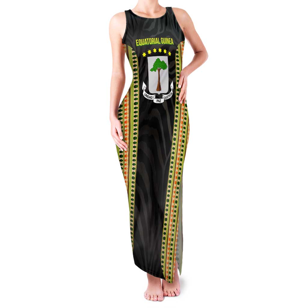 Equatorial Guinea Heritage Tank Maxi Dress with National Emblem and Tribal Zebra Print
