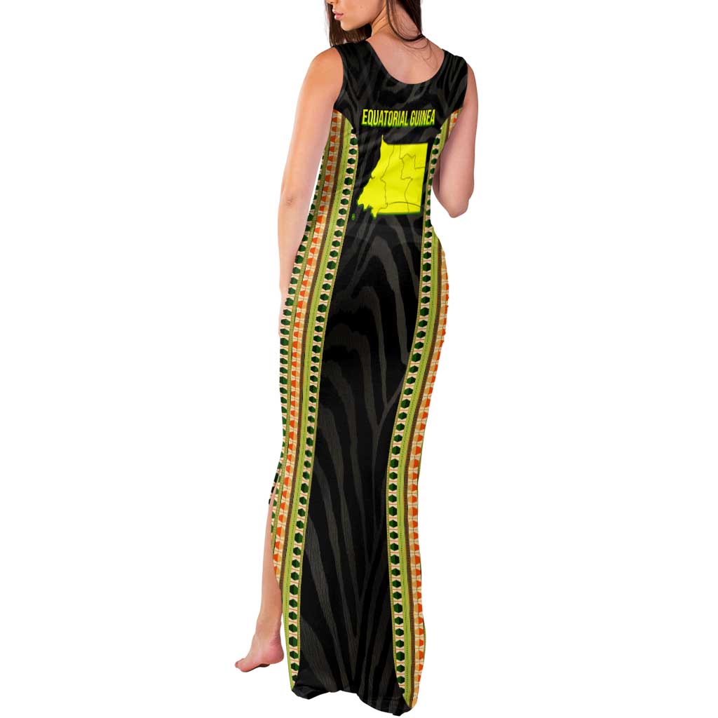 Equatorial Guinea Heritage Tank Maxi Dress with National Emblem and Tribal Zebra Print