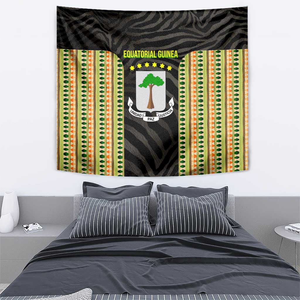 Equatorial Guinea Heritage Tapestry with National Emblem and Tribal Zebra Print