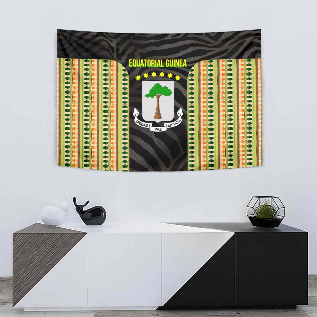 Equatorial Guinea Heritage Tapestry with National Emblem and Tribal Zebra Print