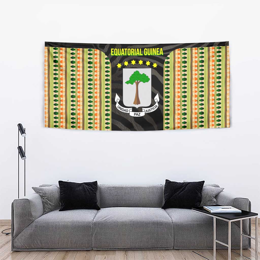Equatorial Guinea Heritage Tapestry with National Emblem and Tribal Zebra Print