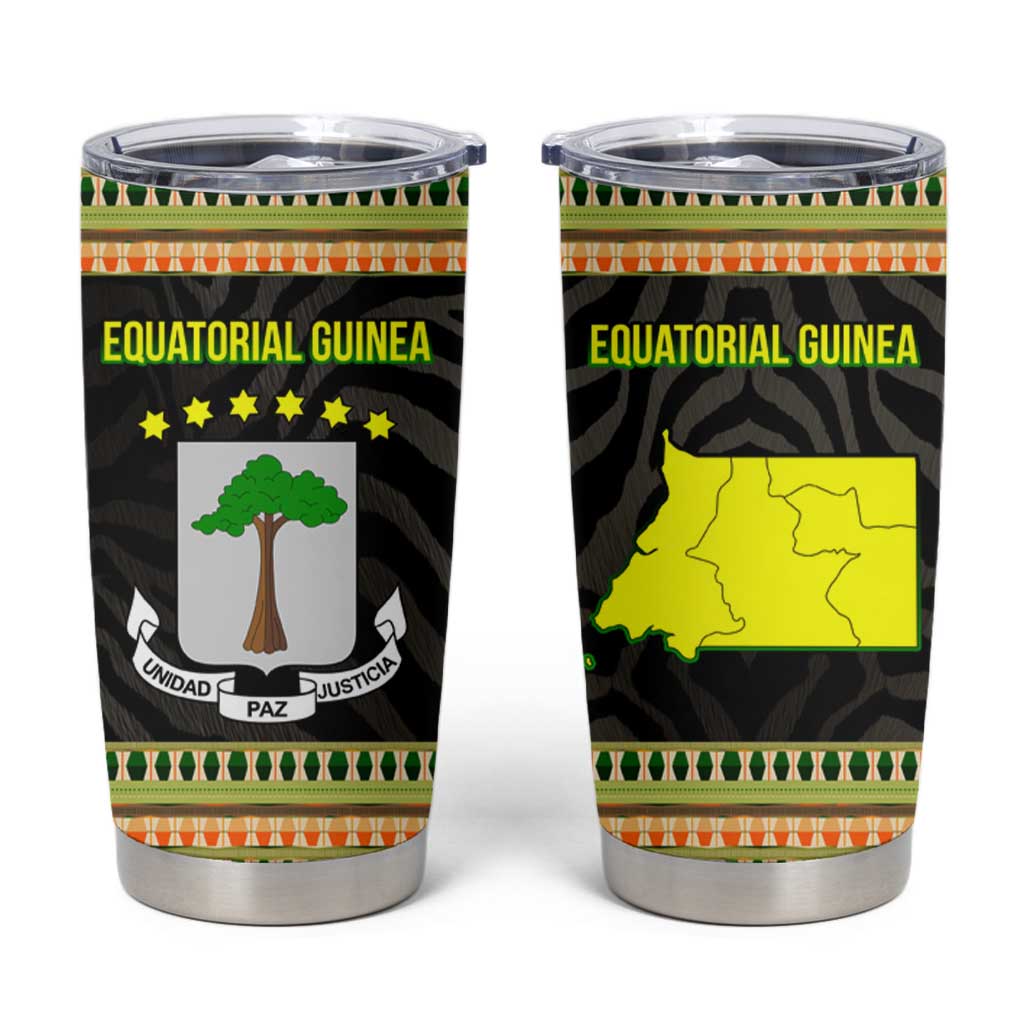 Equatorial Guinea Heritage Tumbler Cup with National Emblem and Tribal Zebra Print