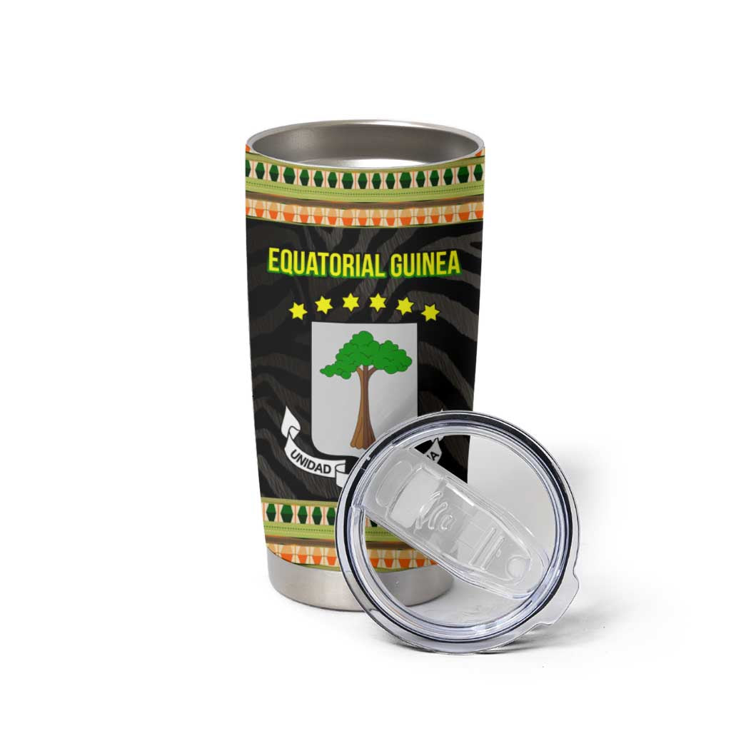 Equatorial Guinea Heritage Tumbler Cup with National Emblem and Tribal Zebra Print