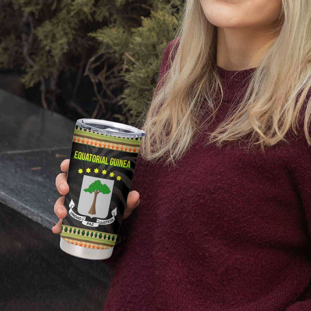Equatorial Guinea Heritage Tumbler Cup with National Emblem and Tribal Zebra Print