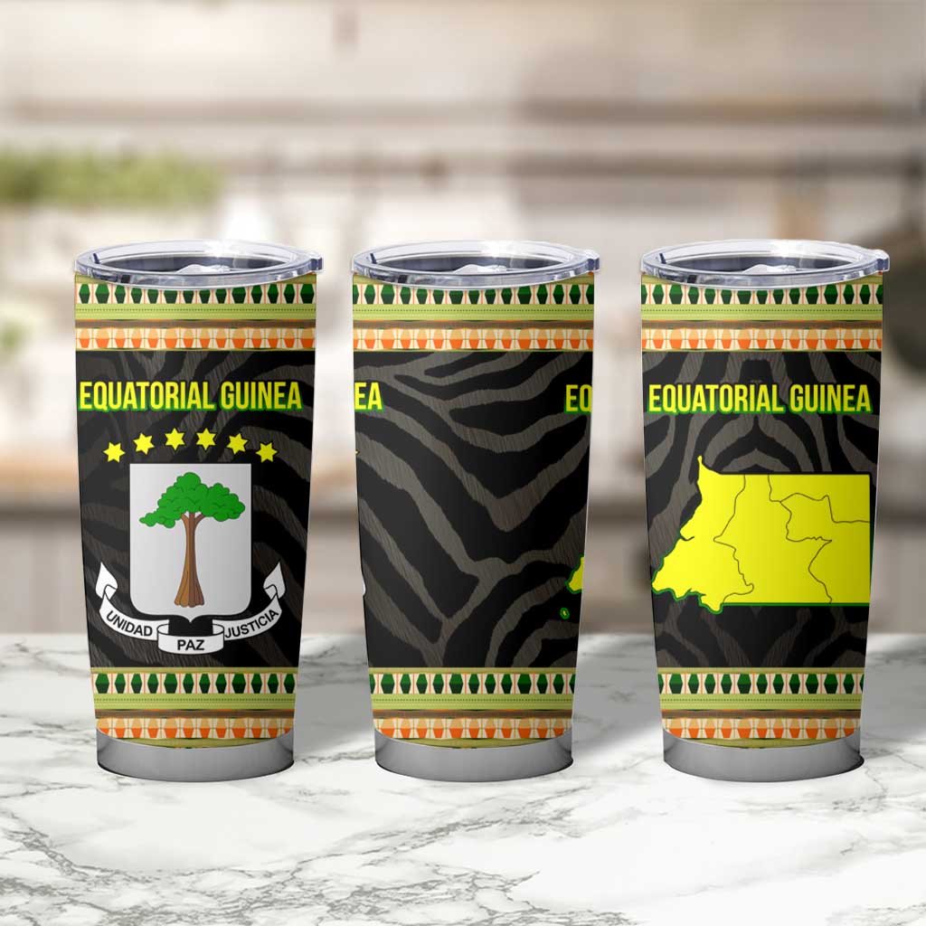 Equatorial Guinea Heritage Tumbler Cup with National Emblem and Tribal Zebra Print