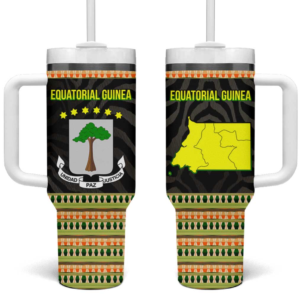 Equatorial Guinea Heritage Tumbler With Handle with National Emblem and Tribal Zebra Print