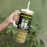 Equatorial Guinea Heritage Tumbler With Handle with National Emblem and Tribal Zebra Print