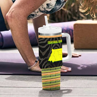 Equatorial Guinea Heritage Tumbler With Handle with National Emblem and Tribal Zebra Print