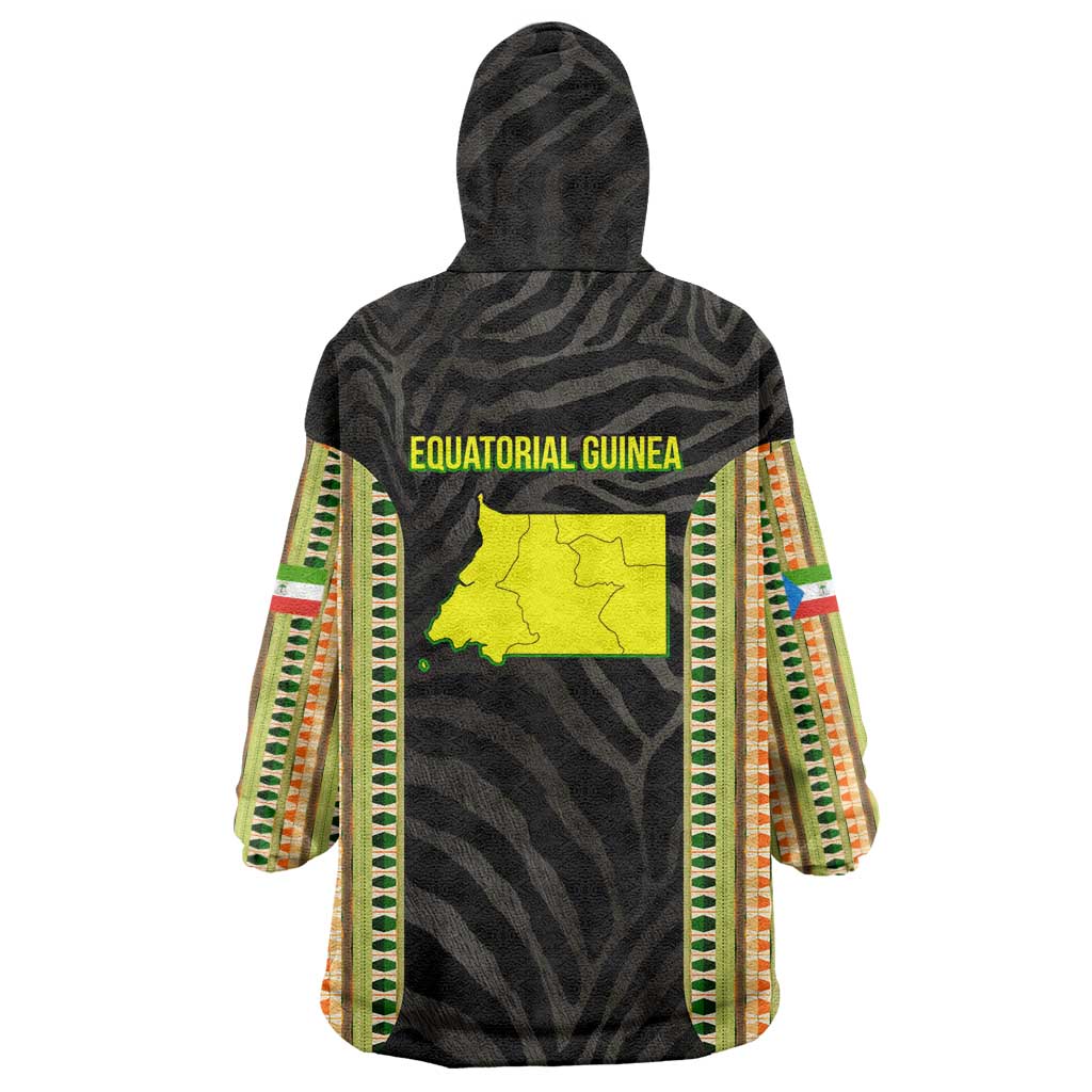 Equatorial Guinea Heritage Wearable Blanket Hoodie with National Emblem and Tribal Zebra Print