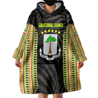 Equatorial Guinea Heritage Wearable Blanket Hoodie with National Emblem and Tribal Zebra Print