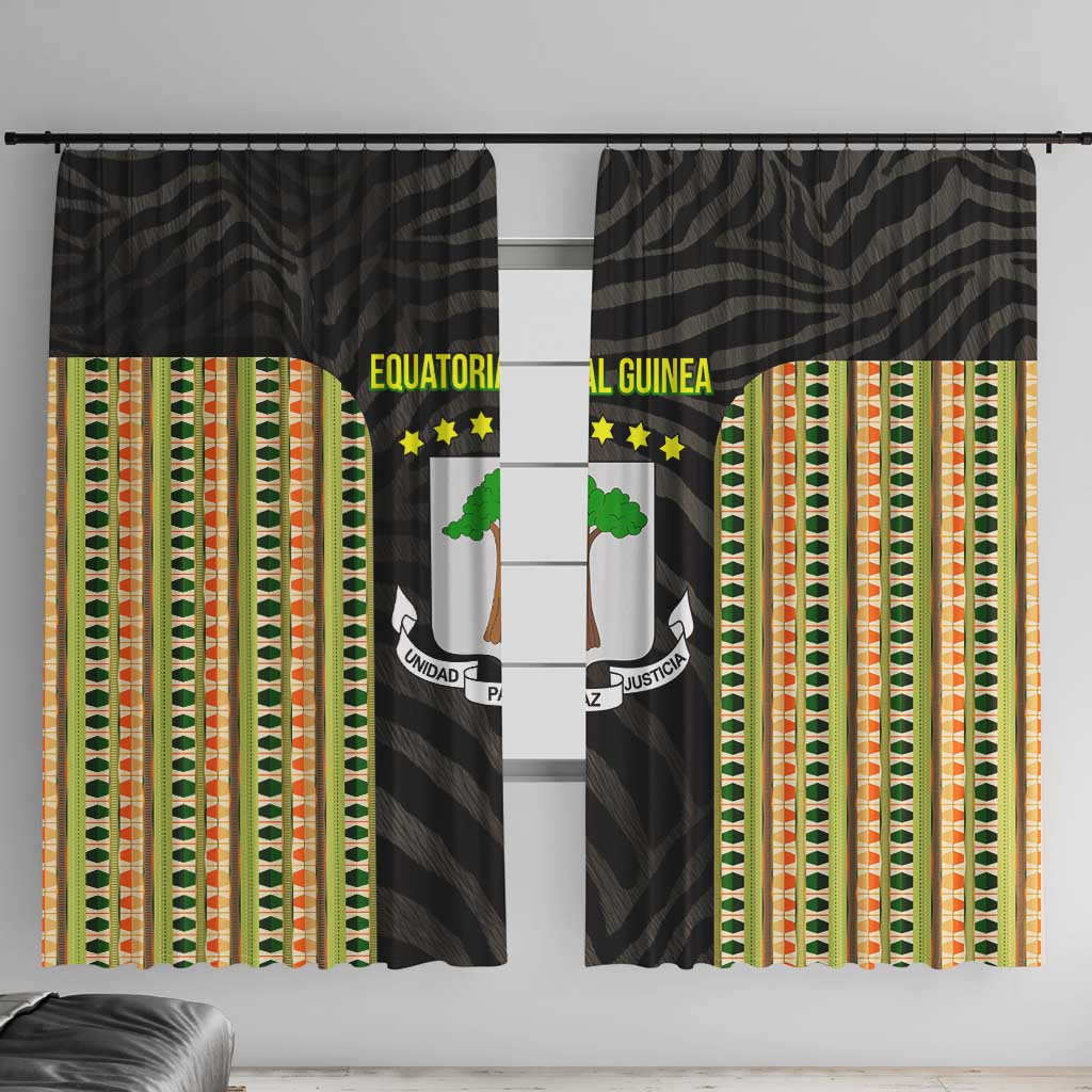 Equatorial Guinea Heritage Window Curtain with National Emblem and Tribal Zebra Print