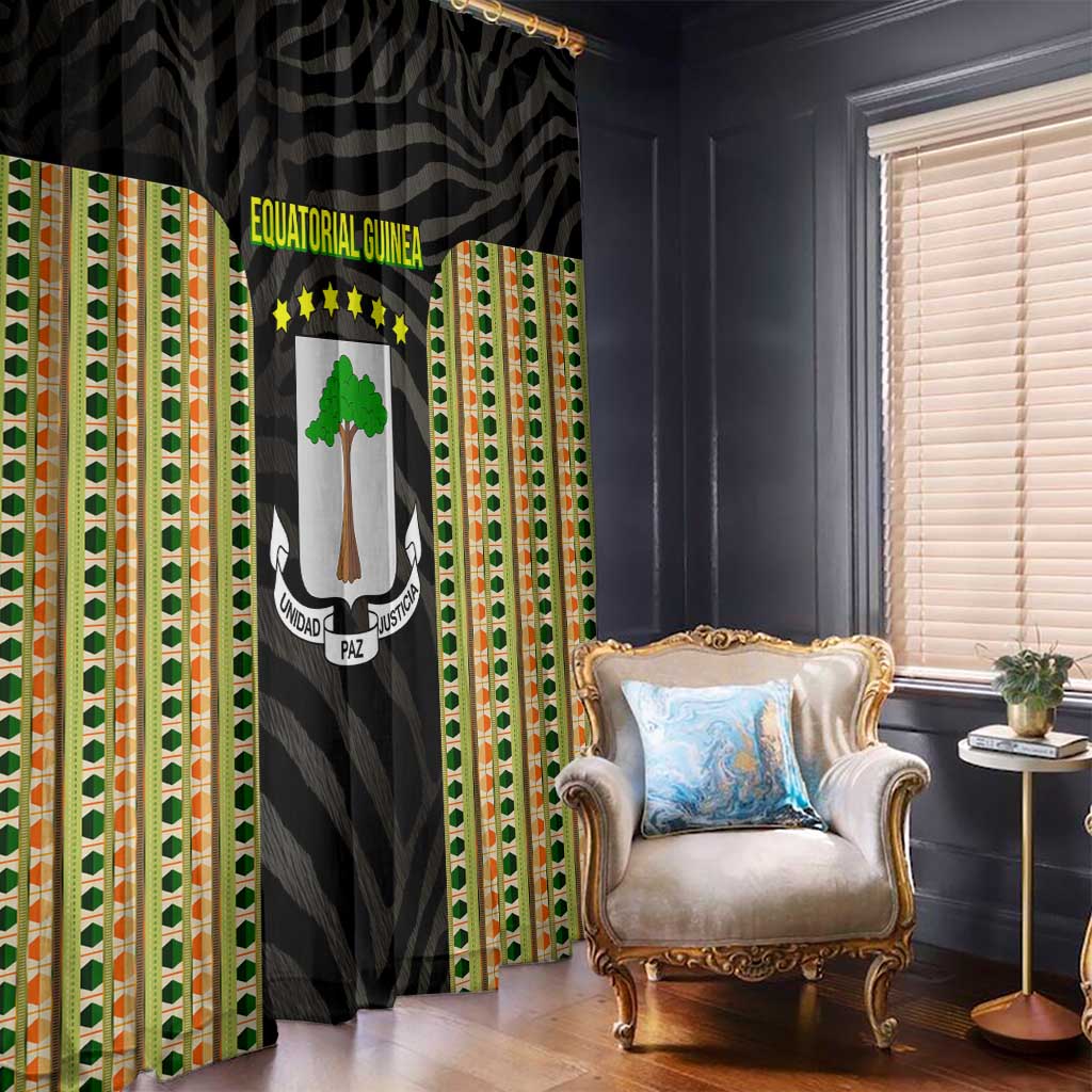 Equatorial Guinea Heritage Window Curtain with National Emblem and Tribal Zebra Print