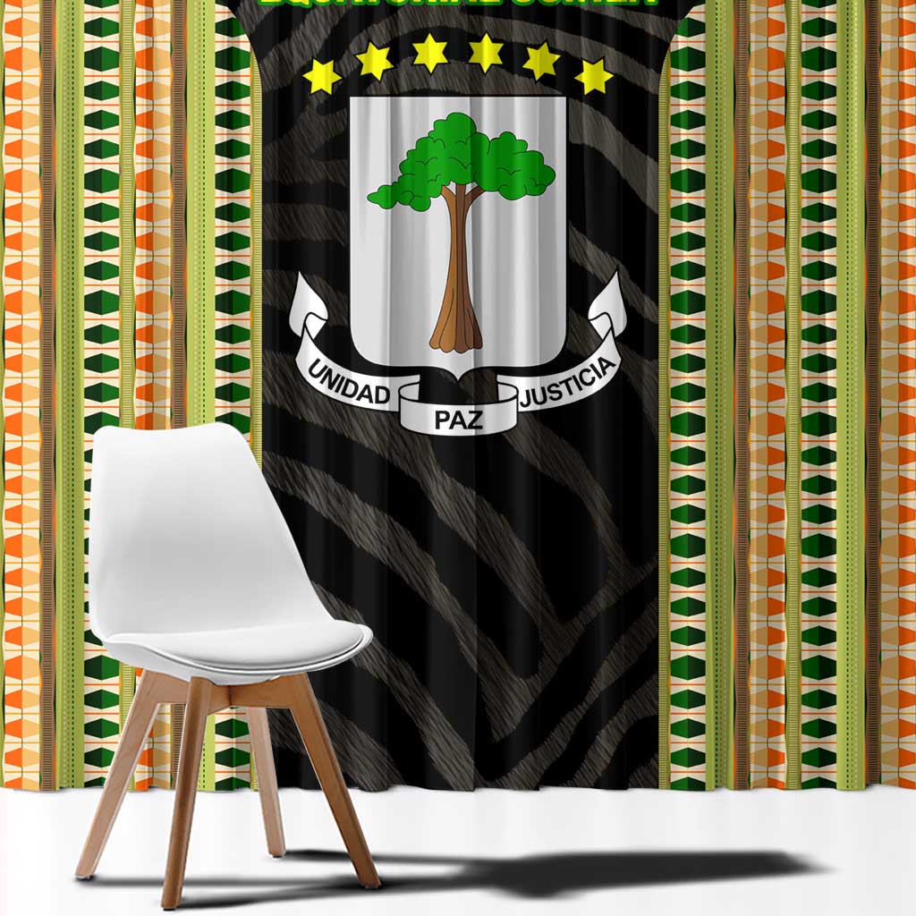 Equatorial Guinea Heritage Window Curtain with National Emblem and Tribal Zebra Print