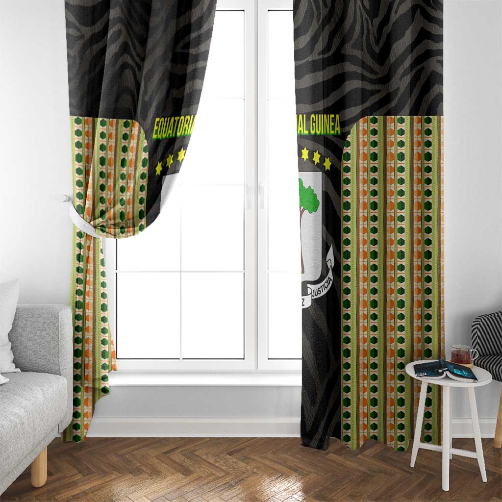 Equatorial Guinea Heritage Window Curtain with National Emblem and Tribal Zebra Print