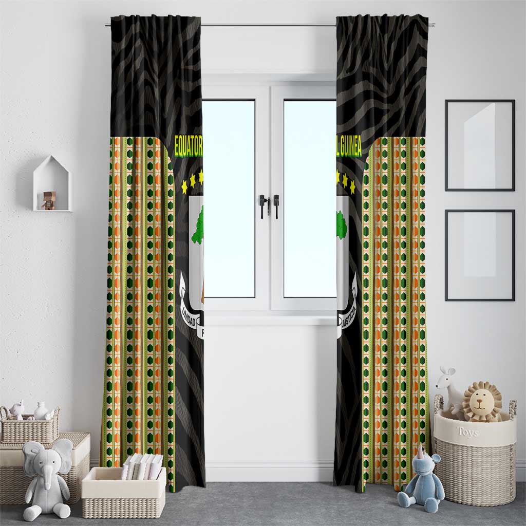 Equatorial Guinea Heritage Window Curtain with National Emblem and Tribal Zebra Print