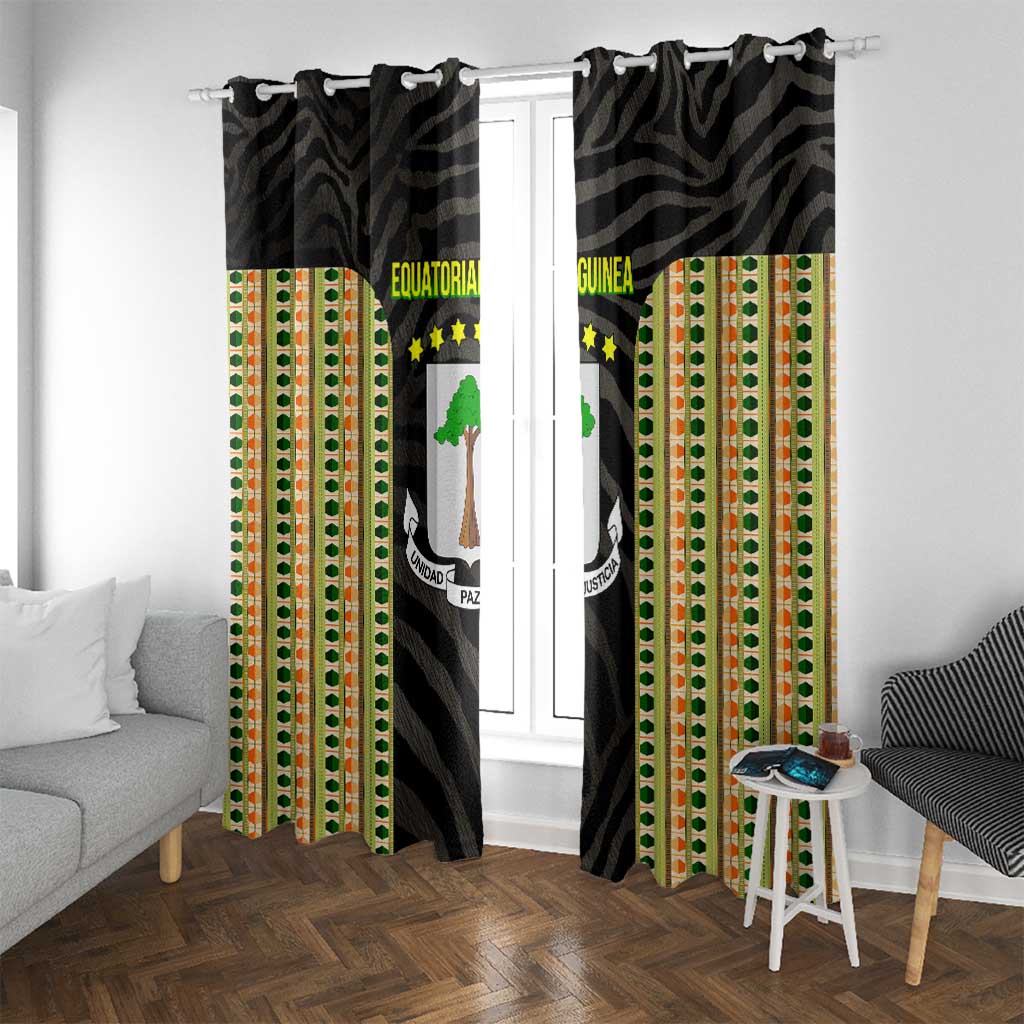 Equatorial Guinea Heritage Window Curtain with National Emblem and Tribal Zebra Print