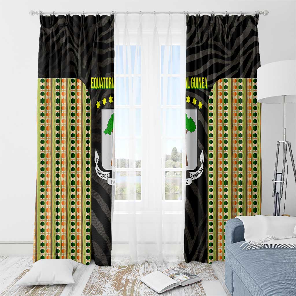 Equatorial Guinea Heritage Window Curtain with National Emblem and Tribal Zebra Print