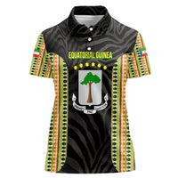 Equatorial Guinea Heritage Women Polo Shirt with National Emblem and Tribal Zebra Print