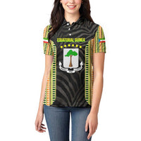 Equatorial Guinea Heritage Women Polo Shirt with National Emblem and Tribal Zebra Print
