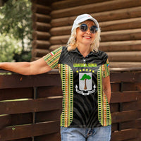 Equatorial Guinea Heritage Women Polo Shirt with National Emblem and Tribal Zebra Print