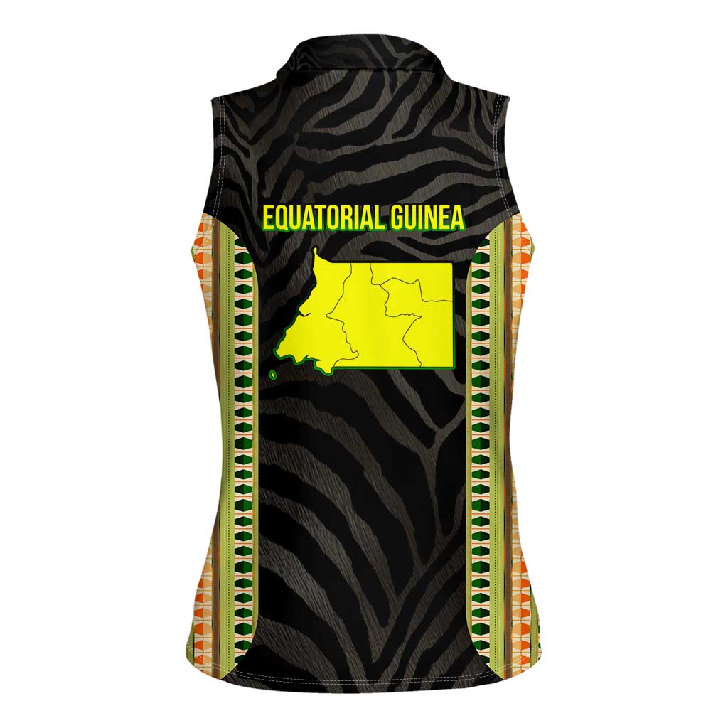 Equatorial Guinea Heritage Women Sleeveless Polo Shirt with National Emblem and Tribal Zebra Print