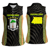 Equatorial Guinea Heritage Women Sleeveless Polo Shirt with National Emblem and Tribal Zebra Print