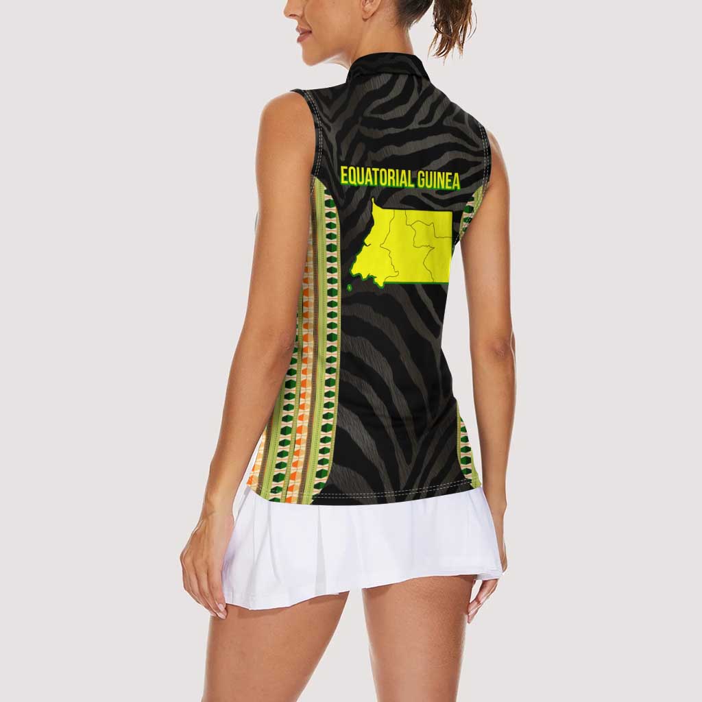 Equatorial Guinea Heritage Women Sleeveless Polo Shirt with National Emblem and Tribal Zebra Print